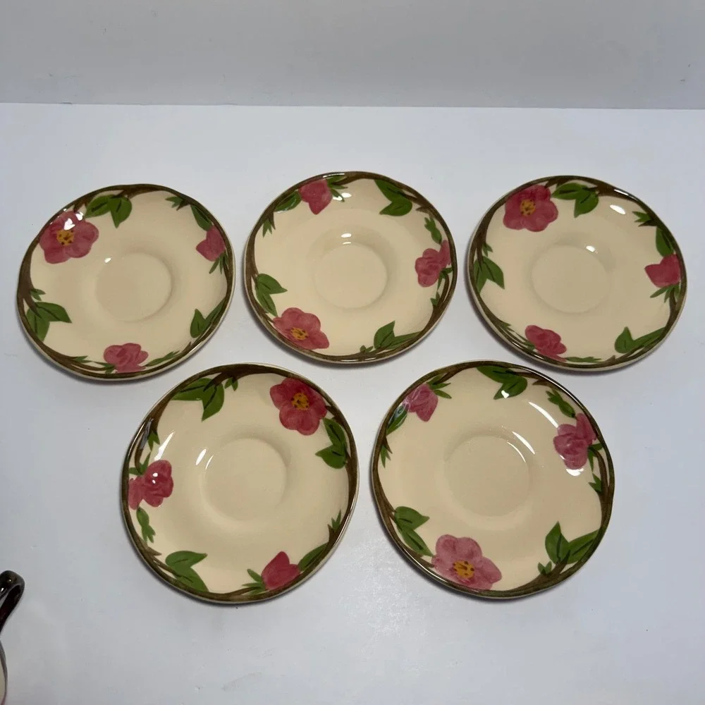 Franciscan Desert Rose Tea Cup and Saucer Set of 5 Vintage Pink Floral China